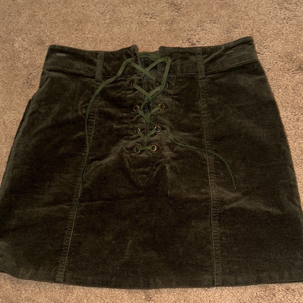 Forever 21 Dark Green Velvet Lace-Up Mini Skirt
